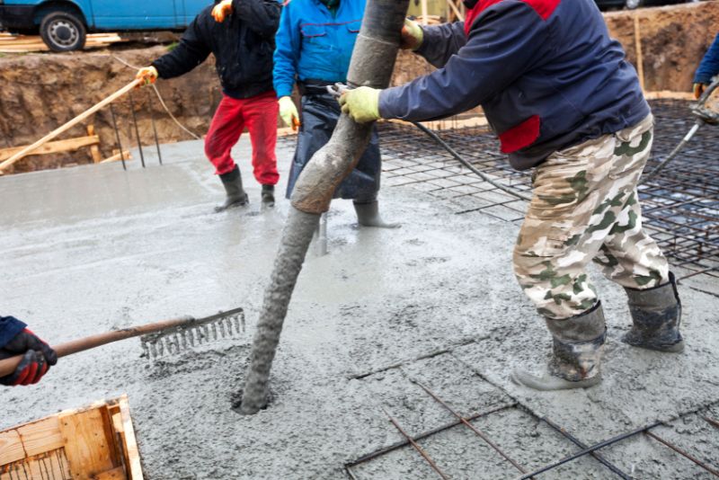 concrete workers pouring concrete