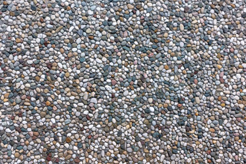 Close-up of a finished exposed aggregate concrete surface