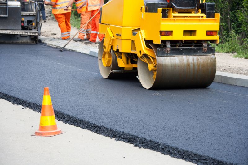 Freshly pressed and levelled concrete paving surface
