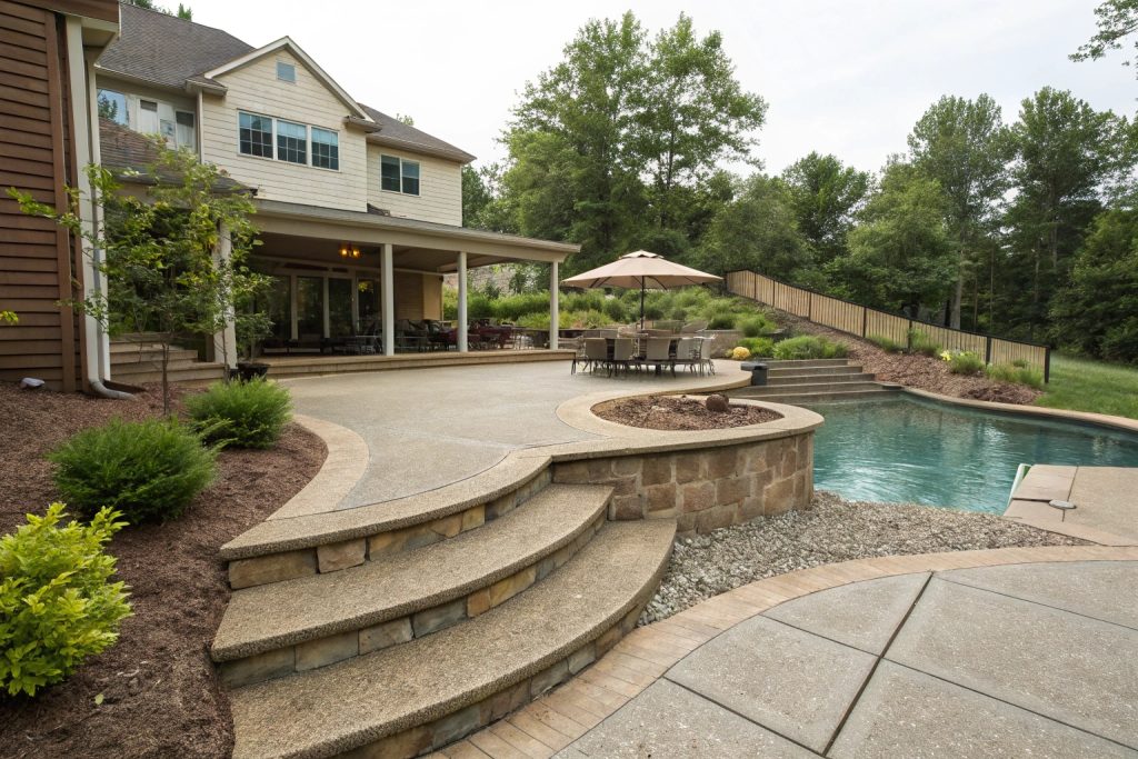 Side-by-side comparison of stamped concrete and exposed aggregate finishes popular in Springwood Logan homes