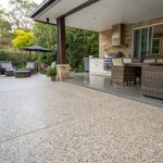 Exposed aggregate concrete patio