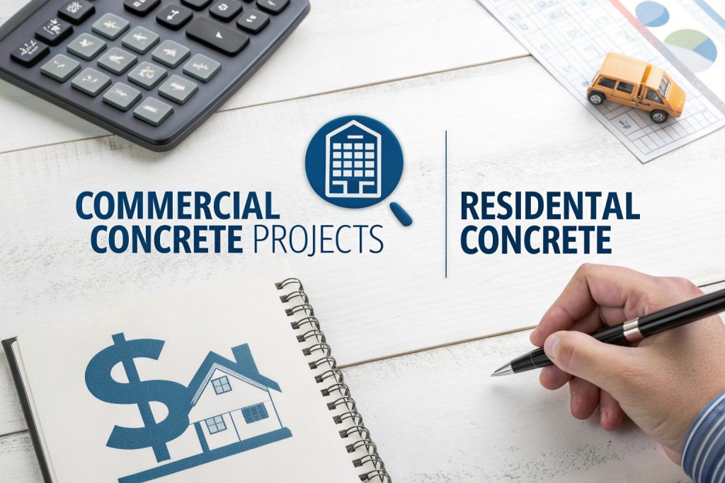 Comparison infographic for commercial and residential concrete projects in Springwood