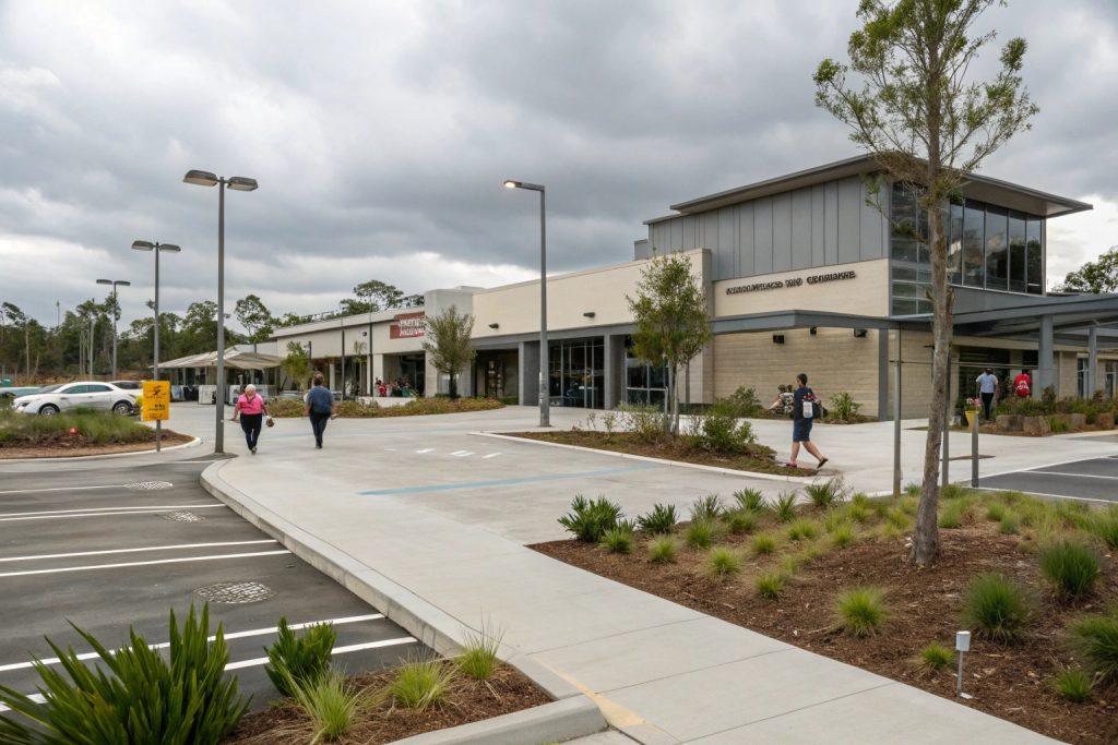 Commercial concrete installation with ADA-compliant features in Springwood's business district