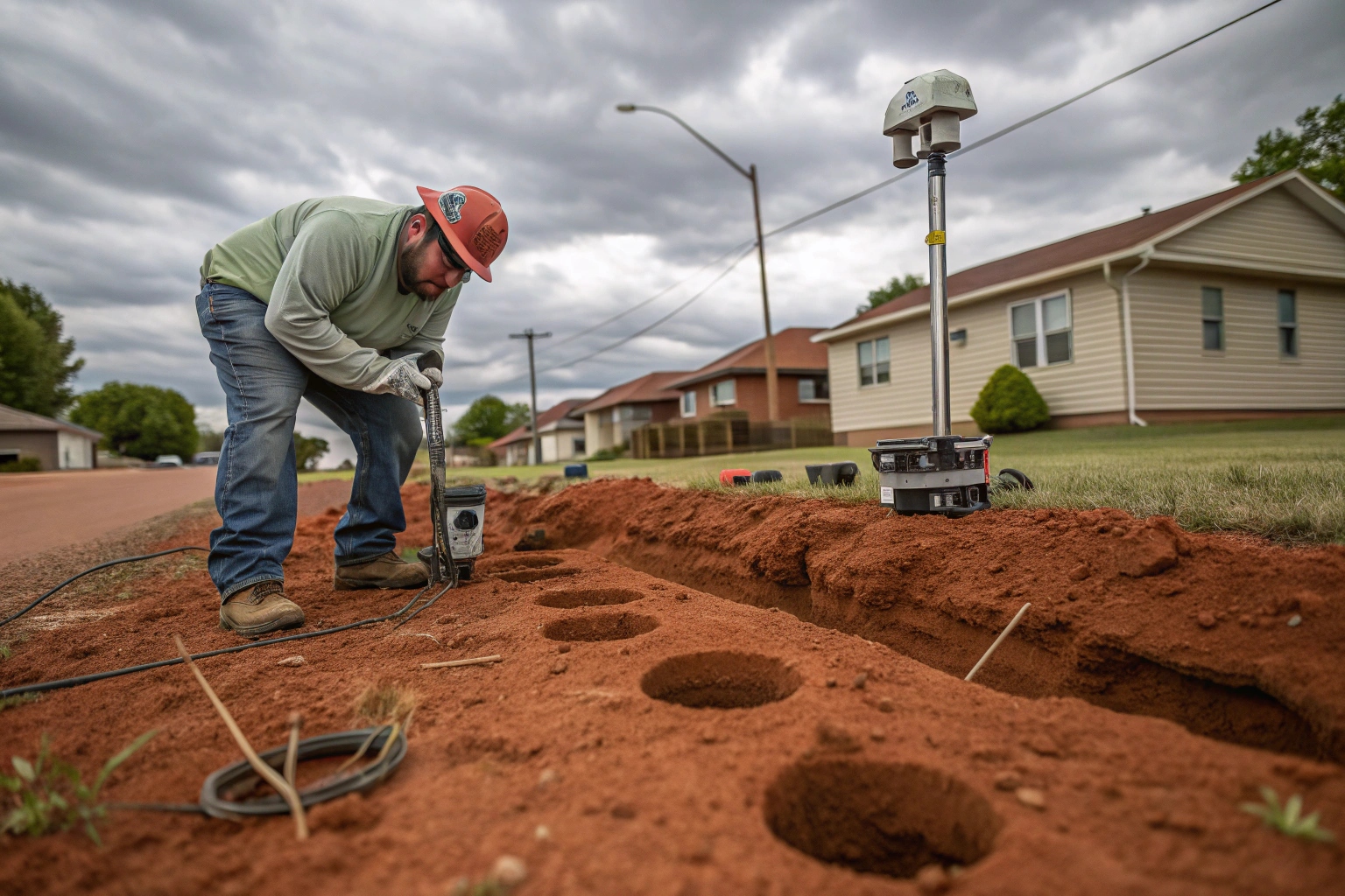 Close-up of a soil testing procedure at a construction site