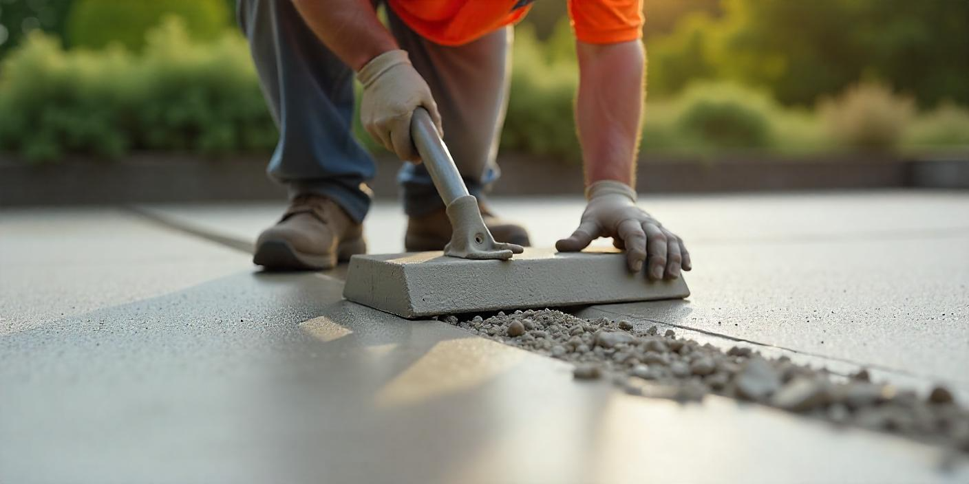 Concrete contractor bull floating a fresh surface in Kingston, QLD