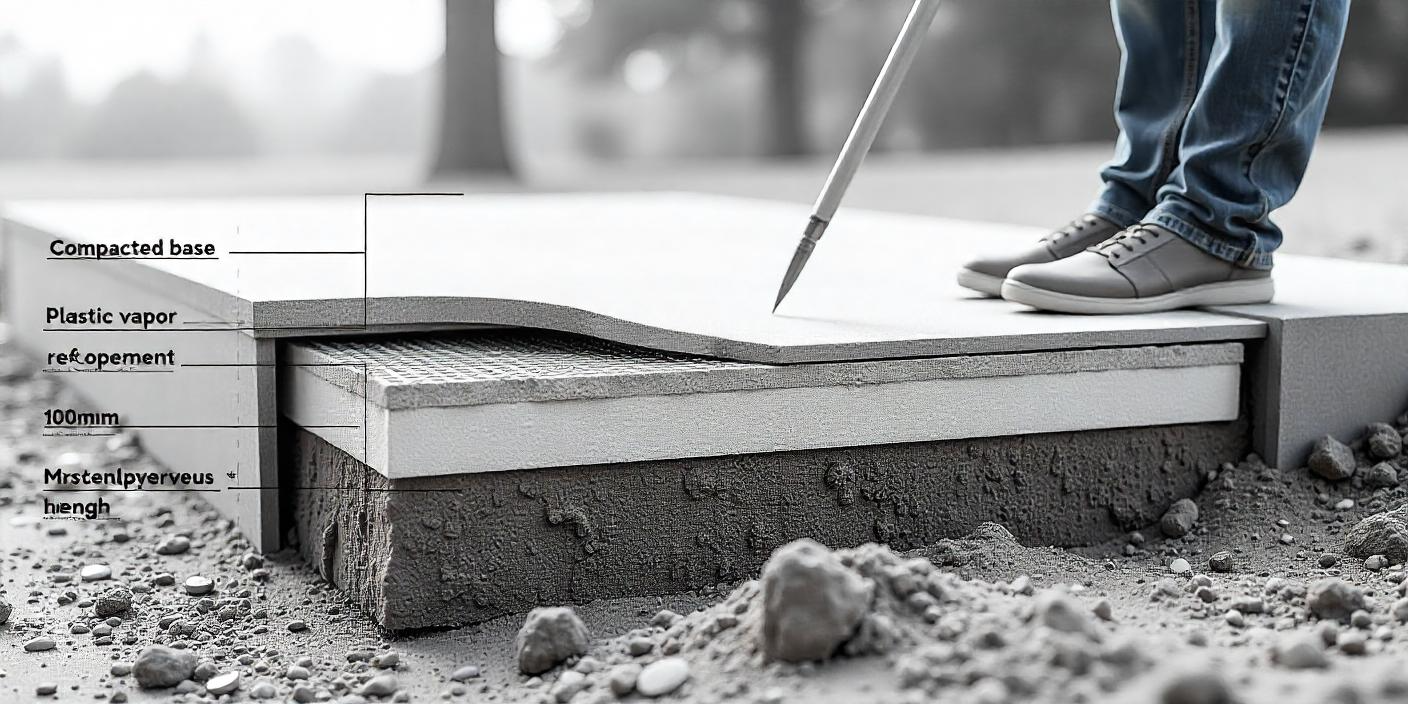 Queensland Concrete Driveway Cross-Section – Technical Diagram Detailing Layers, Reinforcement & Soil Conditions