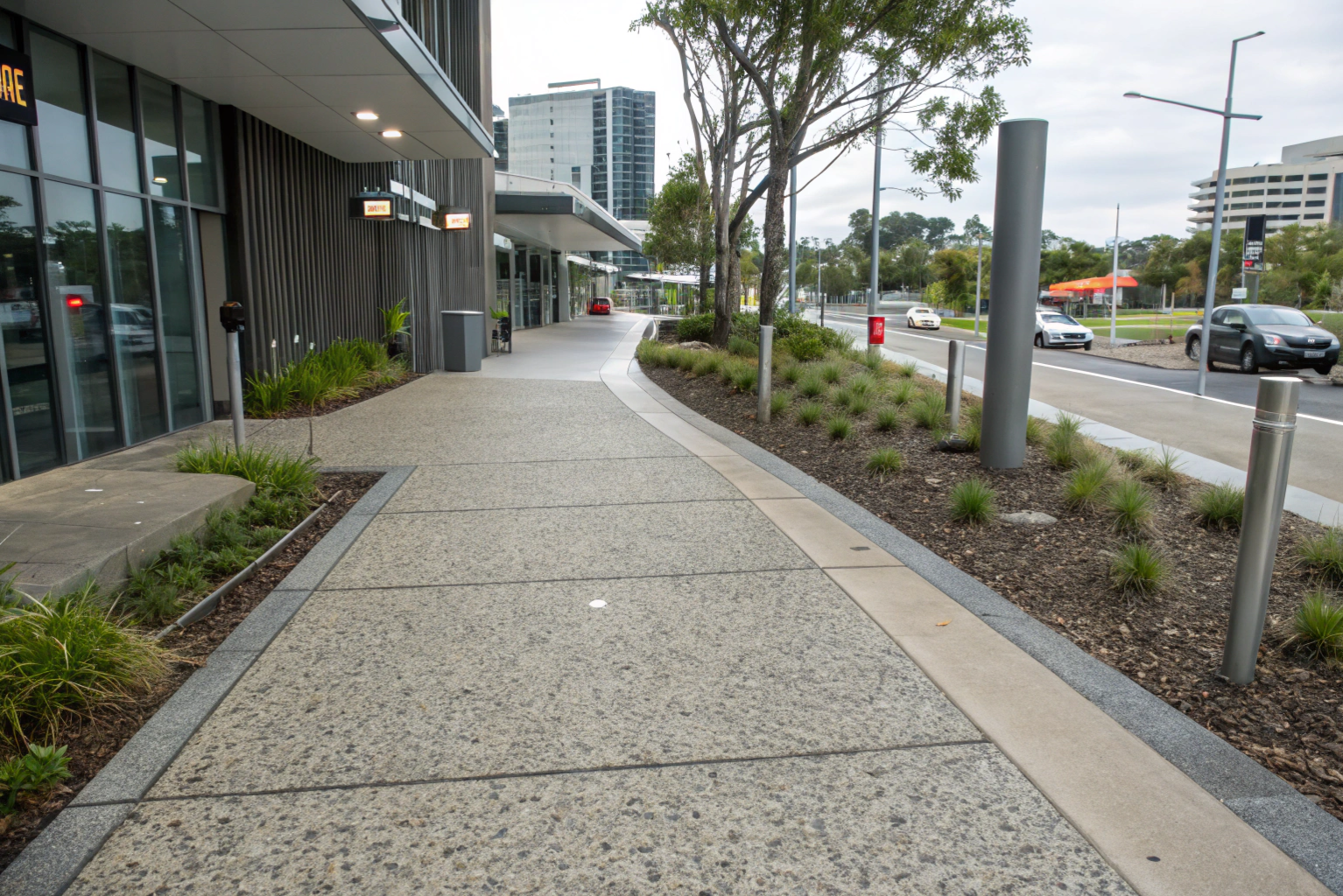 Commercial exposed aggregate concrete footpath in Logan