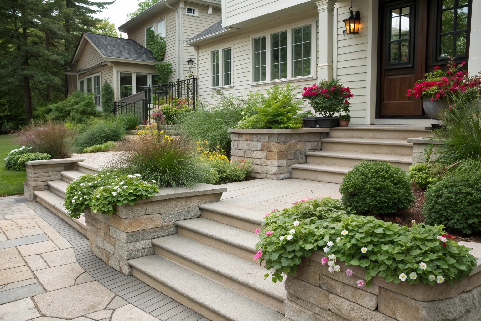 integrated planters to add greenery to the front of the house