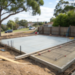 Concrete shed slab ready for construction