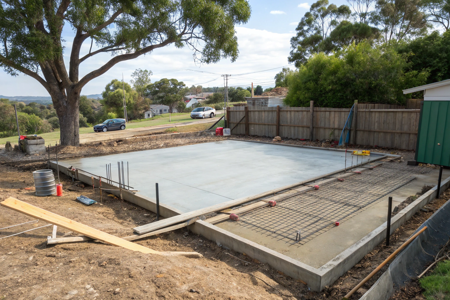 Concrete shed slab installation in progress