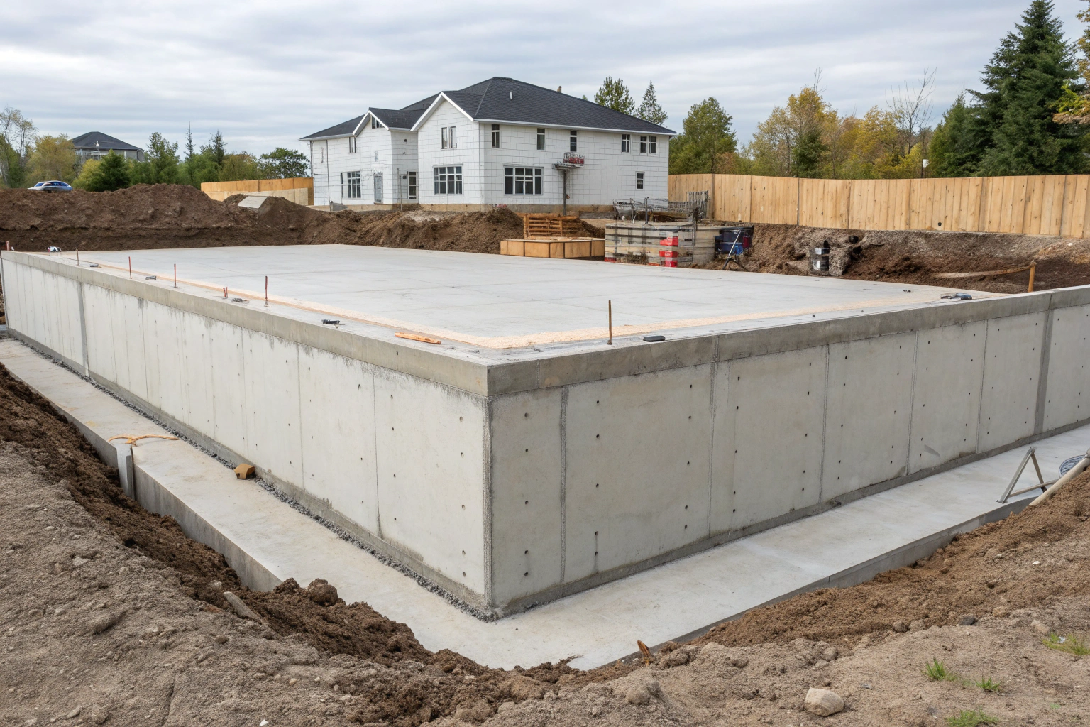 Finished concrete foundation edge and formwork detail