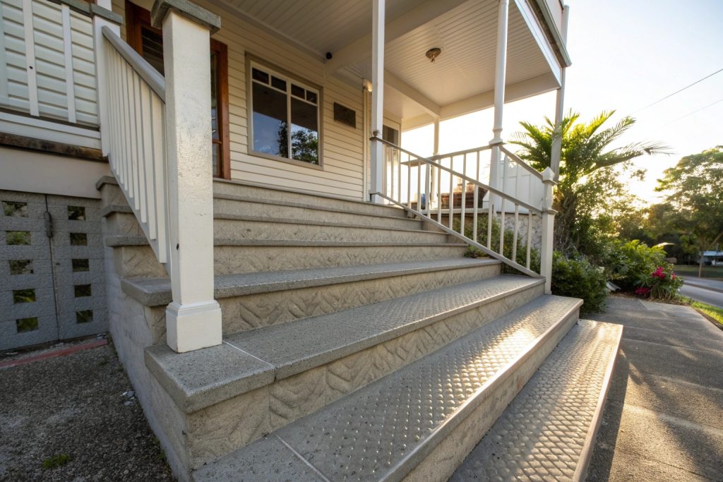 Wide concrete steps with textured non-slip surface