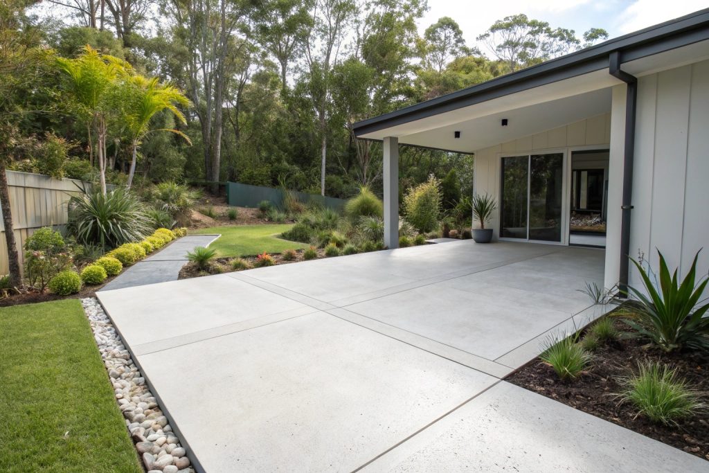 Freshly finished plain concrete patio slab