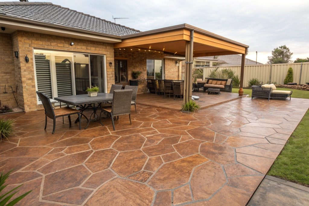 Stamped concrete patio with slate pattern