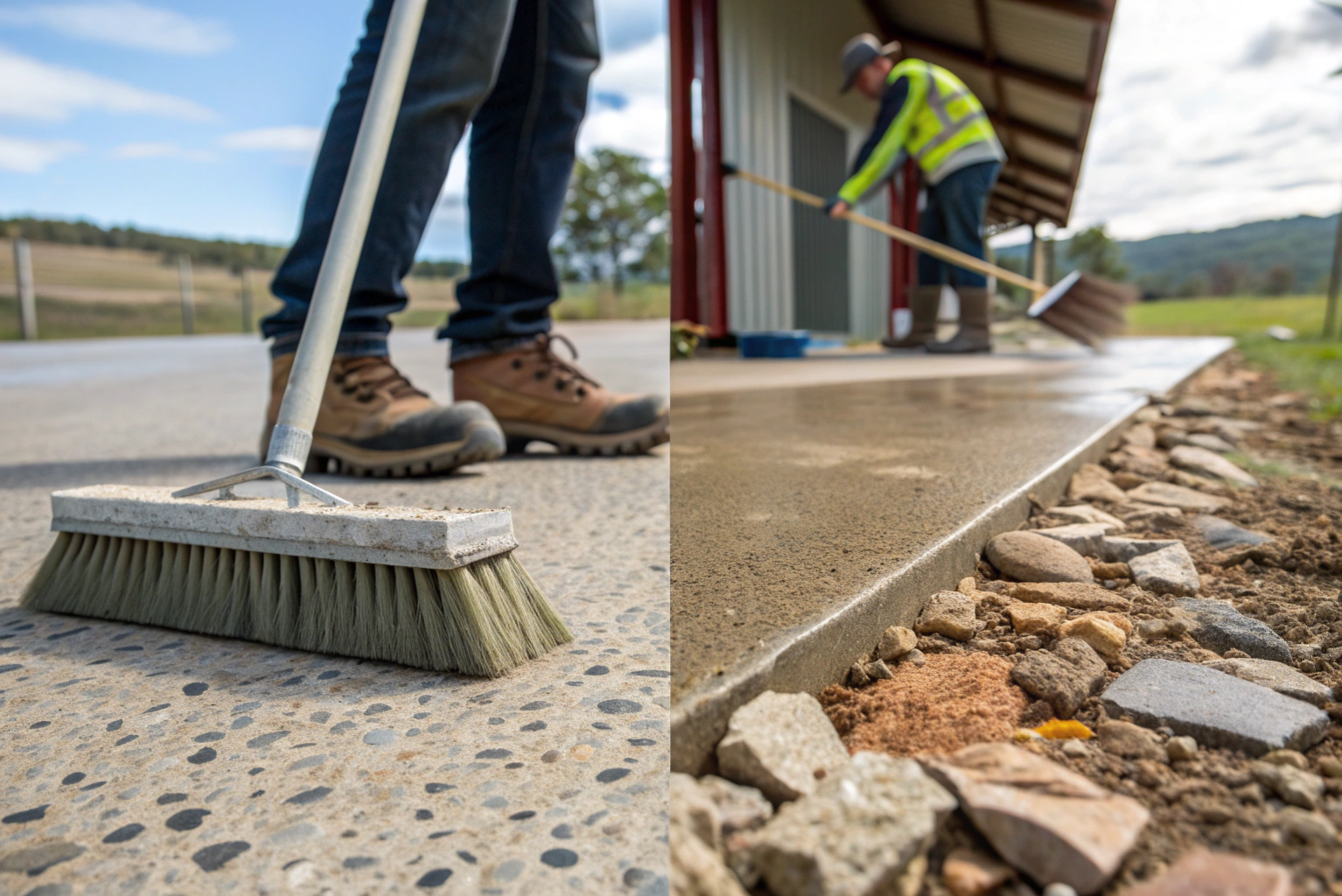 Close-up comparison of three concrete finish types
