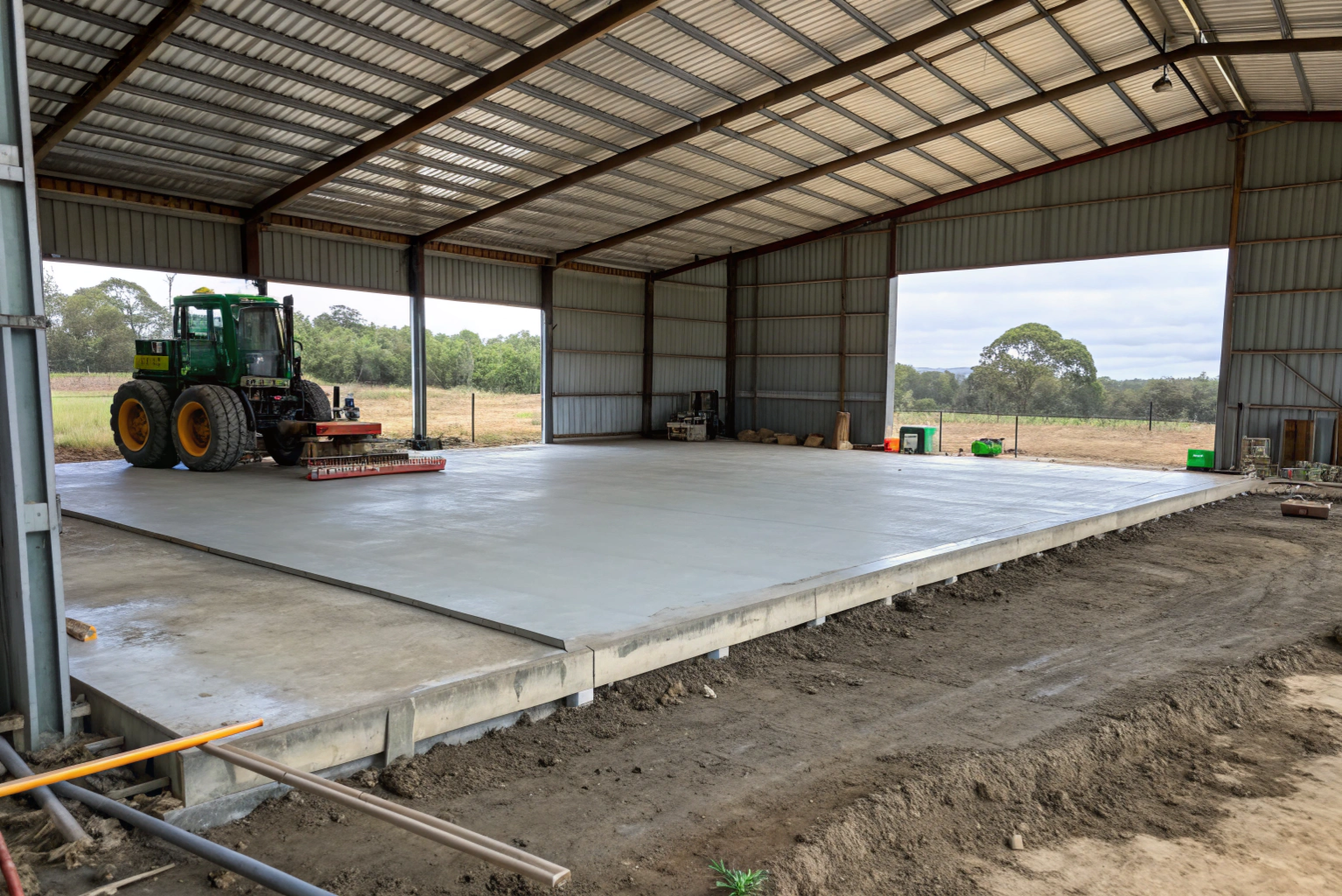 Completed heavy-duty concrete shed slab on Jimboomba property