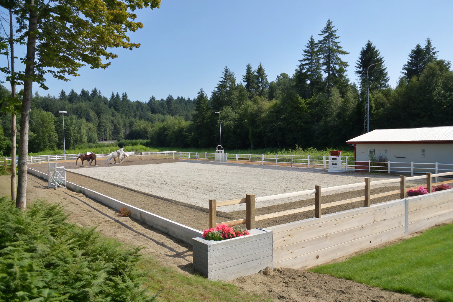 Concrete edging around a horse arena on an acreage property