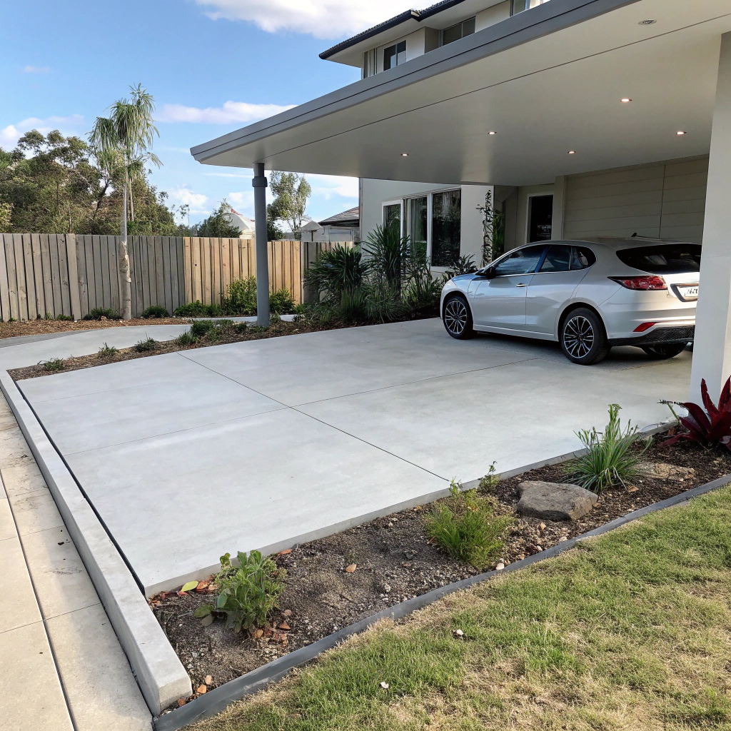 Level concrete slab under an open carport structure in Hillcrest