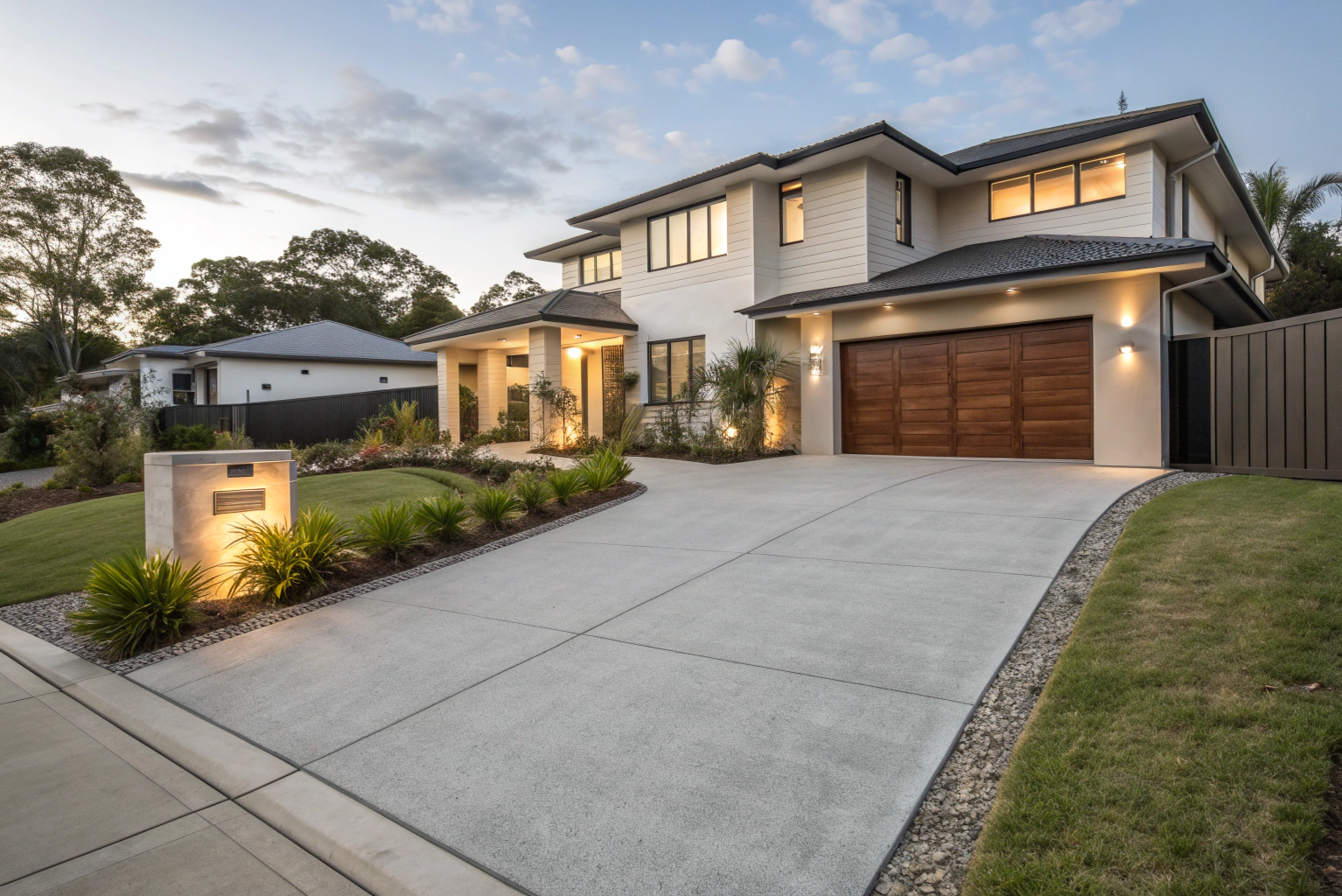Properly planned concrete driveway with adequate width