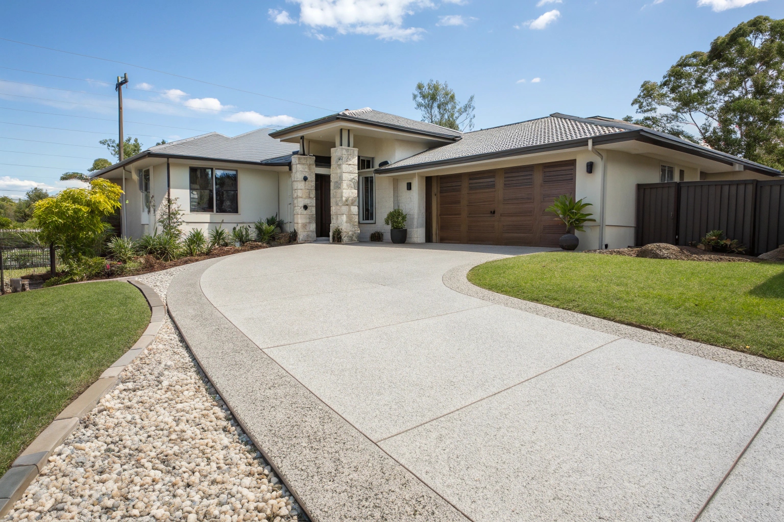 Quality concrete Logan installation showing exposed aggregate driveway finish